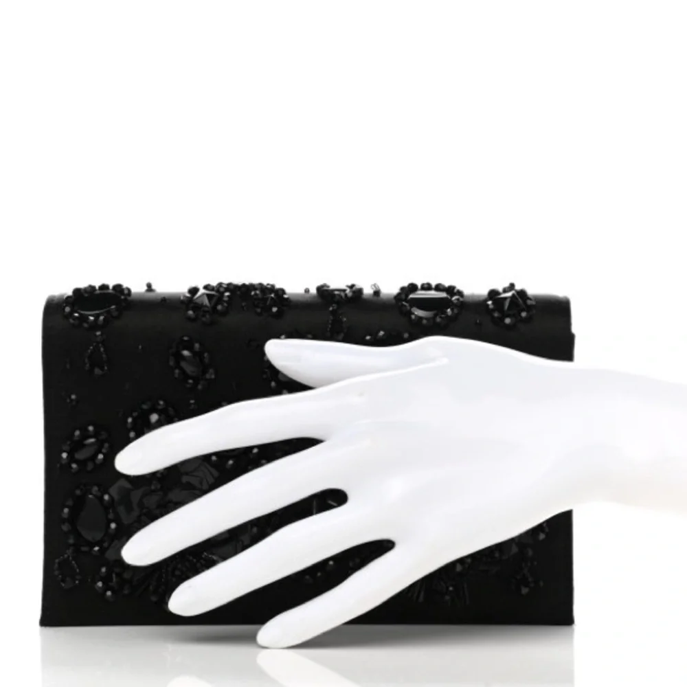 Prada Crystal Black Satin Beaded Clutch – Like New - Picture 9 of 10